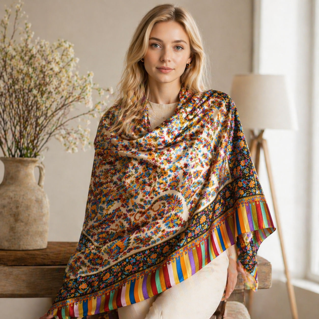 Grey Kani Shawl With Intricate Pattern